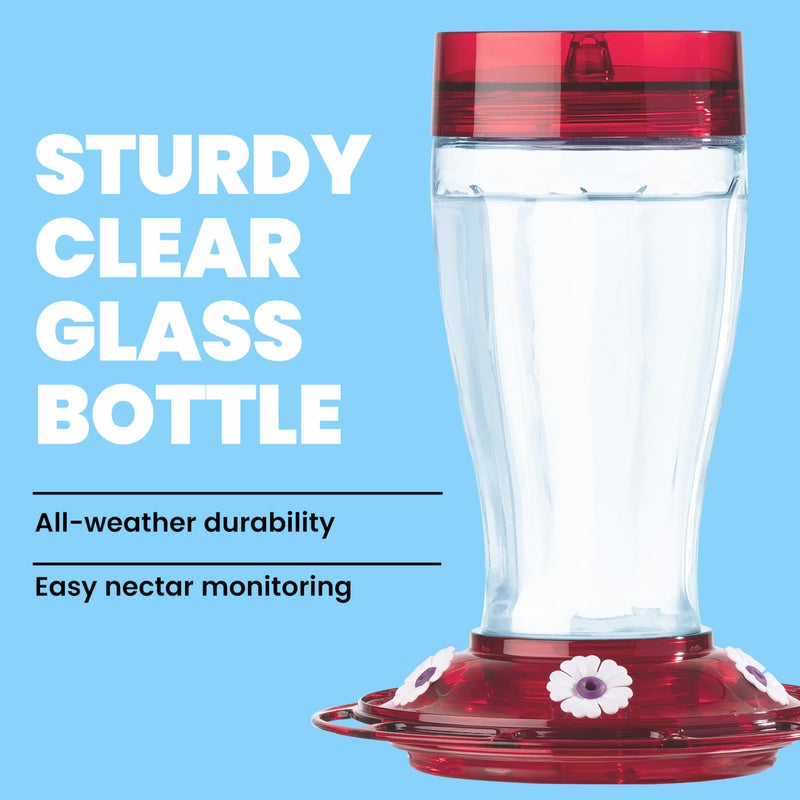 More Birds Bird Health+ Big Gulp Hummingbird Feeder, Glass Hummingbird Feeders for Outdoors, 5 Feeding Stations, 40 Ounces - Image 2